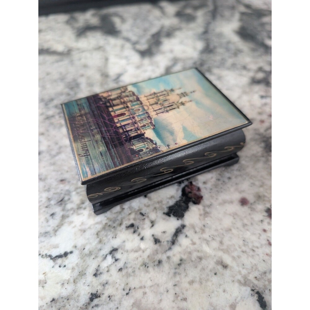 Vintage Russian St. Petersburg Lacquer Keepsake Trinket Box Smolny Cathedral